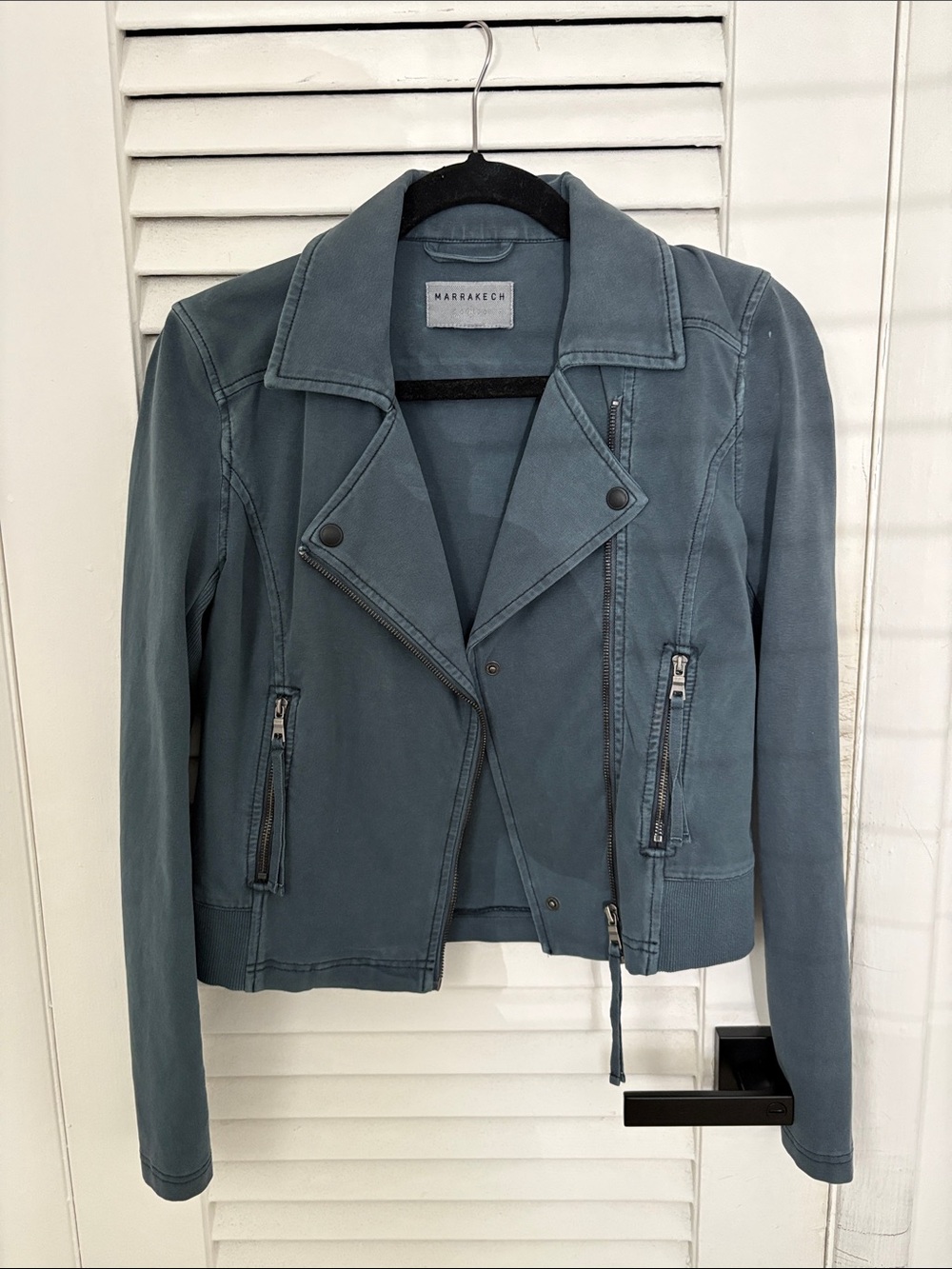 Marrakech Slate Blue Leather Moto Jacket